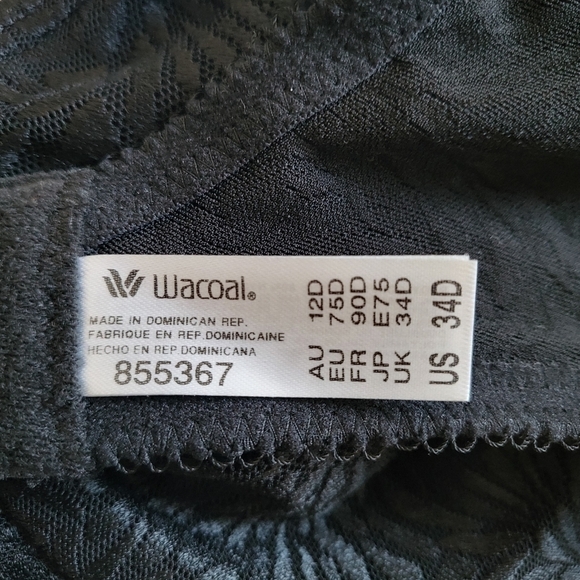 New WACOAL Jacquard Non-Padded Seamless Black Underwire Bra #855367 NWT Size 34D - Picture 13 of 13